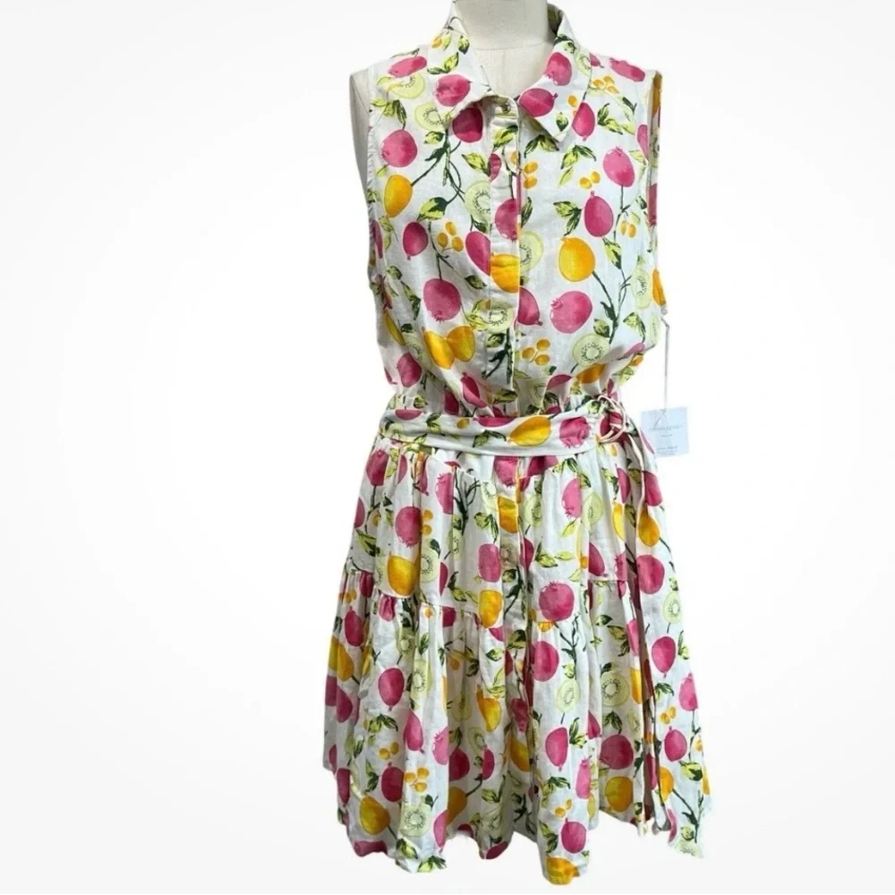 NWT-CYNTHIA ROWLEY LINEN BLEND FRUIT DRESS-sz 8 - Picture 5 of 11